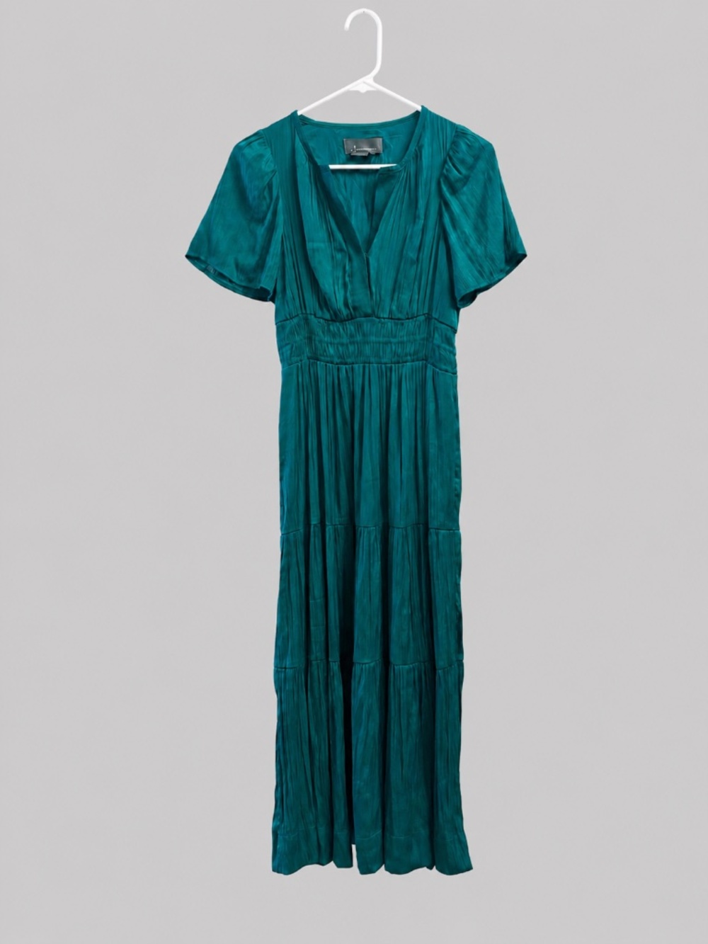 Women's Anthropologie Green Satin Flutter Sleeve Maxi Dress